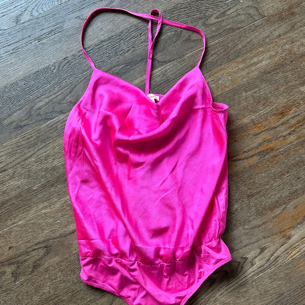 Neon Pink Cowl Neck Bodysuit
